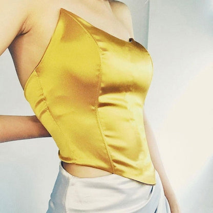 Solid Sleeveless Asymmetric Slim Skinny Corset Cropped Top 2021 Summer Casual Elegant Bustier Silk Women Tube Tops The Clothing Company Sydney