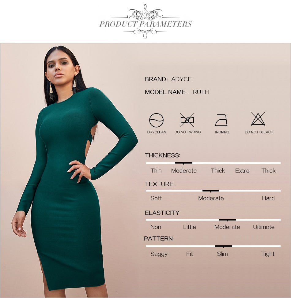 Winter Long Sleeve Green Runway Bandage Hollow Out Backless Club Celebrity Evening Party Dresses The Clothing Company Sydney