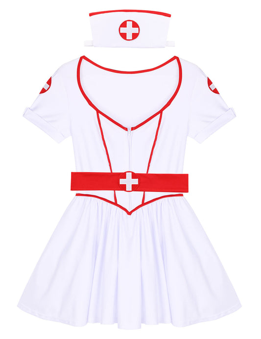 3 Piece Nurse Cosplay Costume Halloween Party Outfit V Neck Dress with Headband and Belt The Clothing Company Sydney