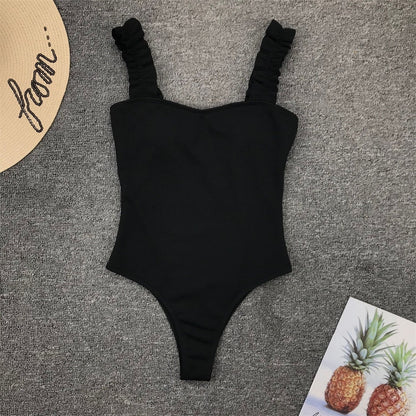 Vintage One Piece Ruffled Push Up Solid Swimwear  Monokini Padded Bathing Suits Swimsuit The Clothing Company Sydney