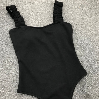 Vintage One Piece Ruffled Push Up Solid Swimwear  Monokini Padded Bathing Suits Swimsuit The Clothing Company Sydney