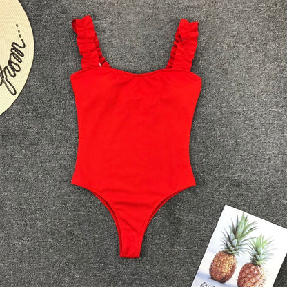 Vintage One Piece Ruffled Push Up Solid Swimwear  Monokini Padded Bathing Suits Swimsuit The Clothing Company Sydney