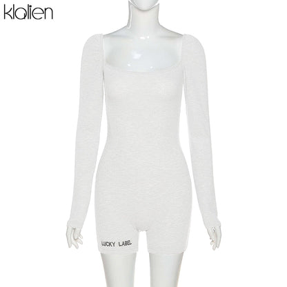 Casual streetwear black spring summer print letter skinny playsuit elastic yoga fitness sportwear playsuit The Clothing Company Sydney