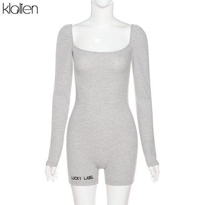 Casual streetwear black spring summer print letter skinny playsuit elastic yoga fitness sportwear playsuit The Clothing Company Sydney