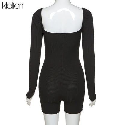 Casual streetwear black spring summer print letter skinny playsuit elastic yoga fitness sportwear playsuit The Clothing Company Sydney