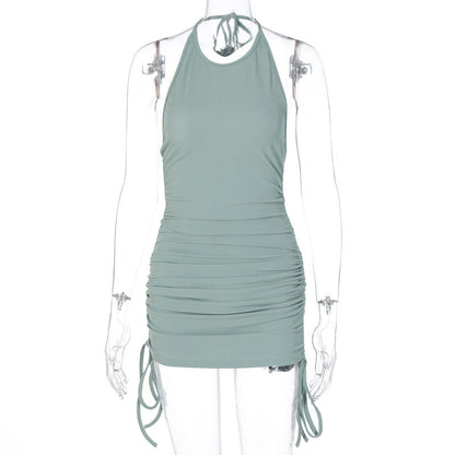 Drawstring Ruched Halter Backless Mini Club Party Summer Sleeveless Bodycon Dress The Clothing Company Sydney