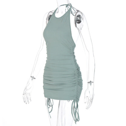 Drawstring Ruched Halter Backless Mini Club Party Summer Sleeveless Bodycon Dress The Clothing Company Sydney