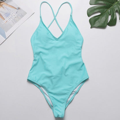 V Neck One Piece Swimsuit Backless Monokini  Bather Plus size High cut Bathing Suit Swim Bodysuit Swimwear The Clothing Company Sydney