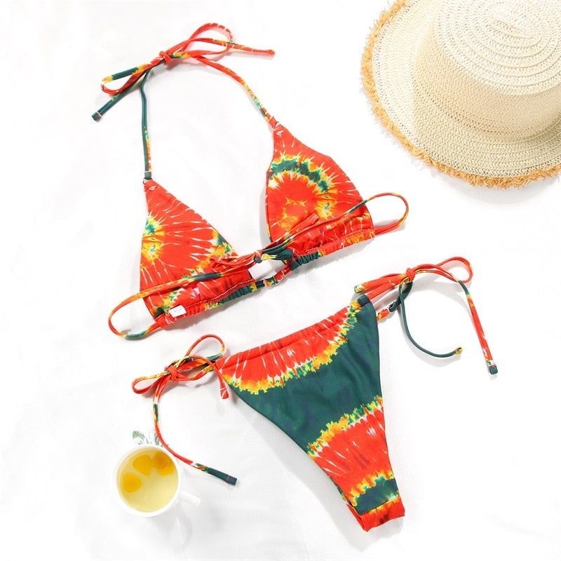 Solid Color Bikini Set Floral Print Swimwear Bathing Suit Bikinis String Swimsuit The Clothing Company Sydney