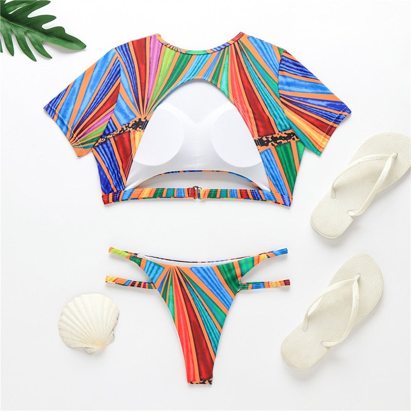 Short Sleeve Tank Beach Swimwear Monokini Bath Suits Hollow Out Blue Stripe Thong  Swimsuit Bikini Set The Clothing Company Sydney