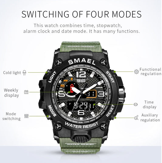 50M Water Resitant Clock Alarm 1545D Dual Display Wristwatch Quartz Military Watch Sport New Mens Watch The Clothing Company Sydney