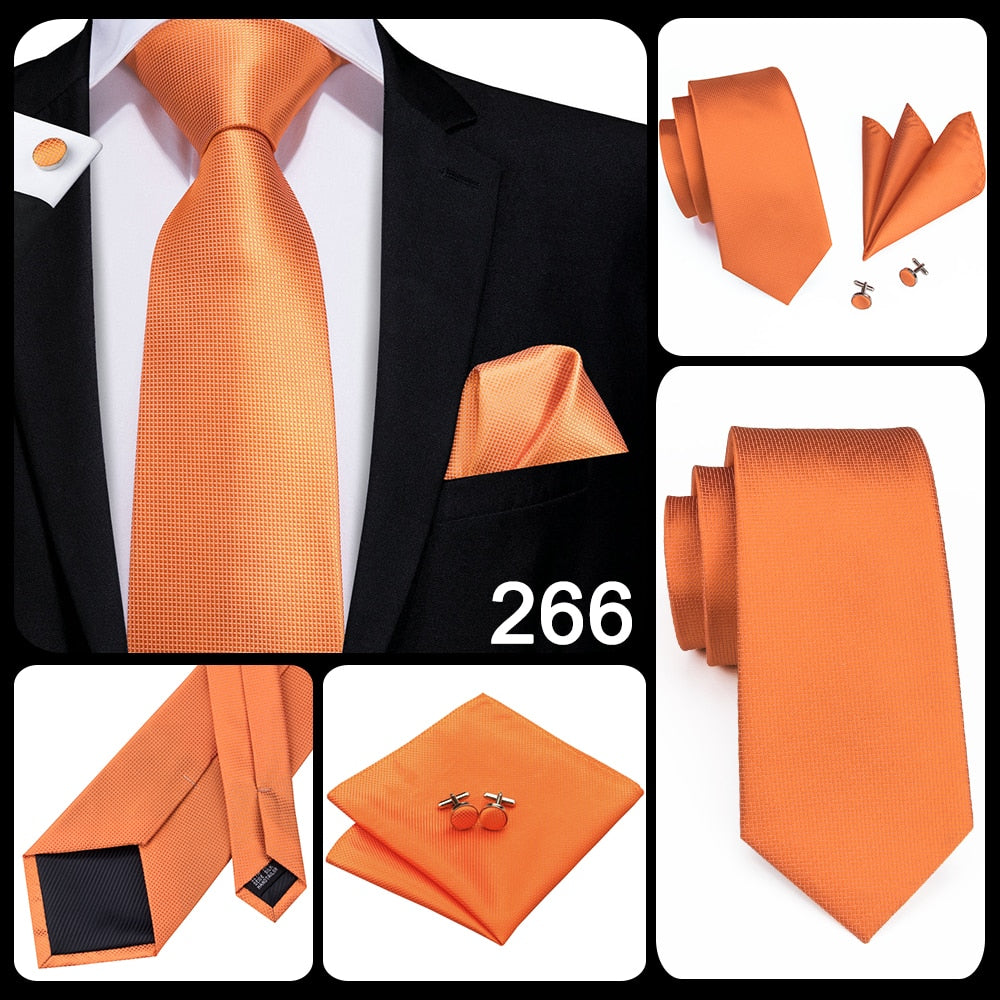 3 Piece Men's 8.5cm Tie Solid Orange Neck Ties Set Boutonniere Pocket Square Cufflink Gift Box for Wedding Party Suit Cravat The Clothing Company Sydney