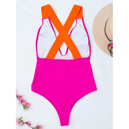 Cross Back One Piece Swimsuit Patchwork Pink Swimwear Monokini Bathing Suit Swim Suit Summer Beachwear The Clothing Company Sydney