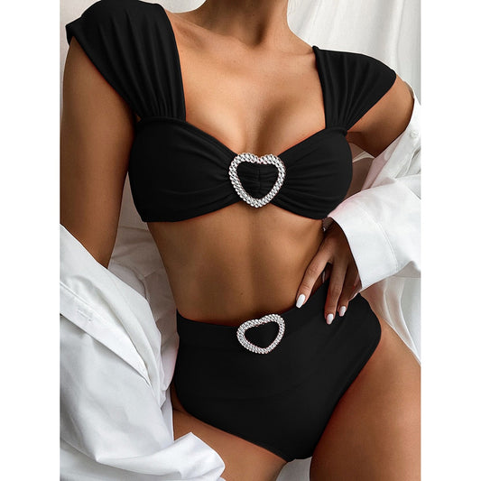 Black Red High Waist Bikini Solid Swimwear Swimsuit Push Up Bikini Ruffled Bathing Suits Summer Beach Wear Two Piece The Clothing Company Sydney