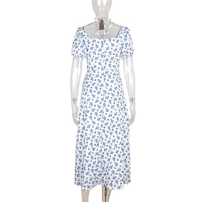 Summer Floral Print Party Long Dresses Puff Short Sleeve Elegant Club Chic Maxi Split Dresses The Clothing Company Sydney