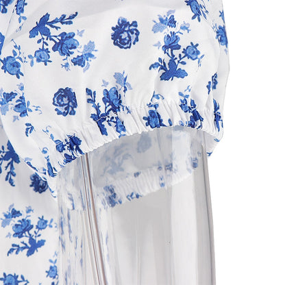 Summer Floral Print Party Long Dresses Puff Short Sleeve Elegant Club Chic Maxi Split Dresses The Clothing Company Sydney