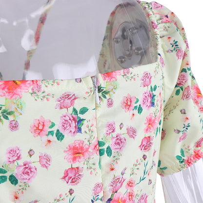 Summer Floral Print Party Long Dresses Puff Short Sleeve Elegant Club Chic Maxi Split Dresses The Clothing Company Sydney