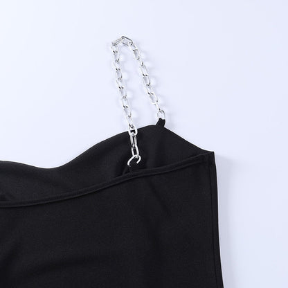 Elegant Chain Strapless Sleeveless Solid Basic Split Knee-Length Bodycon Summer Dress The Clothing Company Sydney