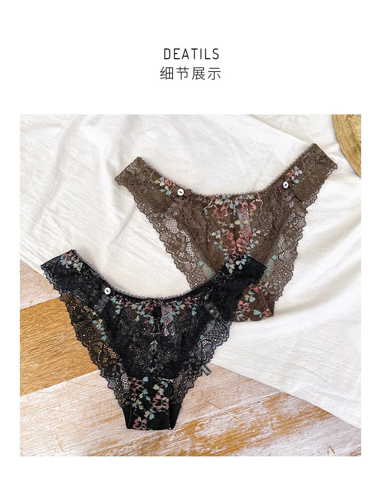 French Sexy Thin Hollow Out Panties Lace Transparent Women's Underwear Thongs Low Waist Seamless Briefs Lingerie The Clothing Company Sydney