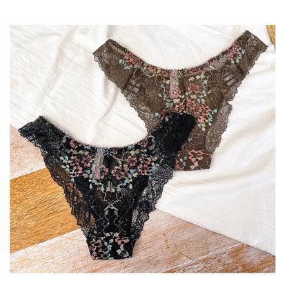 French Sexy Thin Hollow Out Panties Lace Transparent Women's Underwear Thongs Low Waist Seamless Briefs Lingerie The Clothing Company Sydney