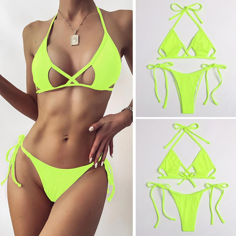 2 Piece Micro Bikini Swimsuit Hollow Out Swimwear Halter Brazilian Bikini Set Summer Beach Bathing Suit The Clothing Company Sydney