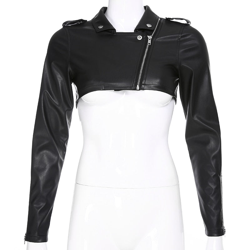 Street Motorcycle Faux Leather Womens Zipper Cropped Coat Outerwear Autumn Basic Jackets The Clothing Company Sydney