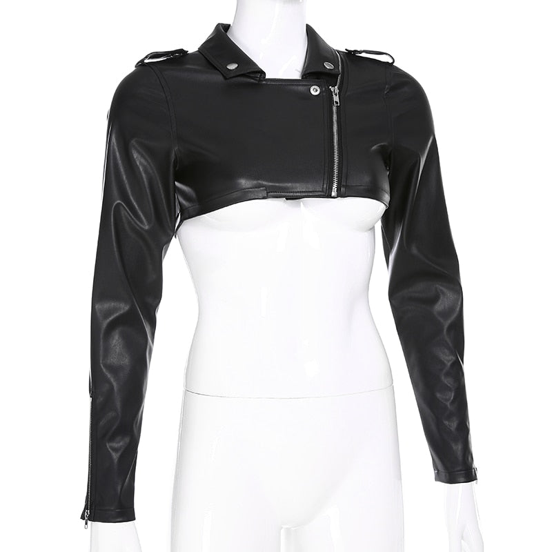 Street Motorcycle Faux Leather Womens Zipper Cropped Coat Outerwear Autumn Basic Jackets The Clothing Company Sydney