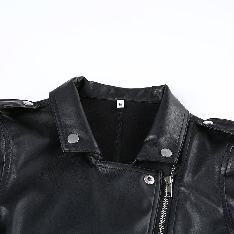 Street Motorcycle Faux Leather Womens Zipper Cropped Coat Outerwear Autumn Basic Jackets The Clothing Company Sydney