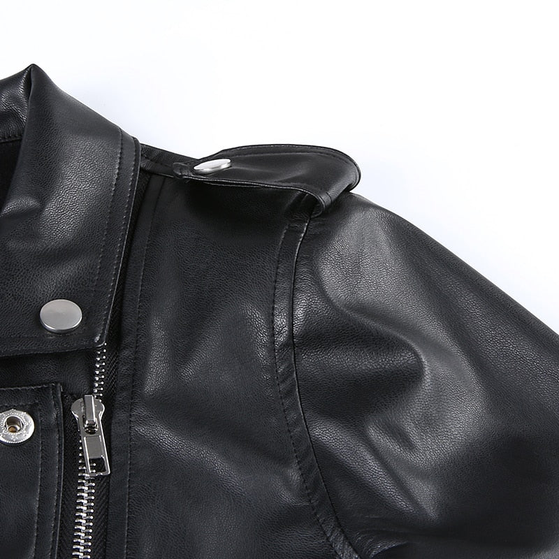 Street Motorcycle Faux Leather Womens Zipper Cropped Coat Outerwear Autumn Basic Jackets The Clothing Company Sydney