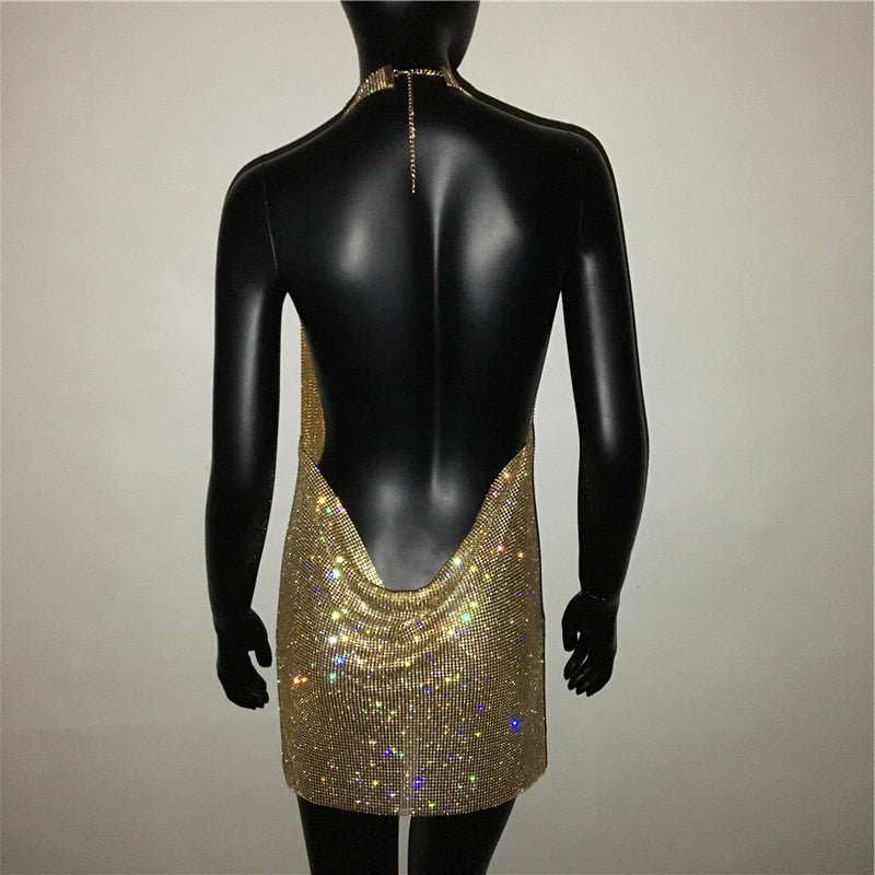 Deep V Neck Crystal Luxury Rhinestone Halter Club Party Backless Split Mini Dresses The Clothing Company Sydney