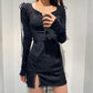 Strappy Satin Ruched Black Mini Lace Spliced Side Split Sundress Backless Dresse The Clothing Company Sydney