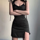 Strappy Satin Ruched Black Mini Lace Spliced Side Split Sundress Backless Dresse The Clothing Company Sydney