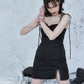 Strappy Satin Ruched Black Mini Lace Spliced Side Split Sundress Backless Dresse The Clothing Company Sydney