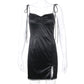 Strappy Satin Ruched Black Mini Lace Spliced Side Split Sundress Backless Dresse The Clothing Company Sydney