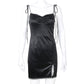 Strappy Satin Ruched Black Mini Lace Spliced Side Split Sundress Backless Dresse The Clothing Company Sydney