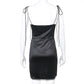 Strappy Satin Ruched Black Mini Lace Spliced Side Split Sundress Backless Dresse The Clothing Company Sydney