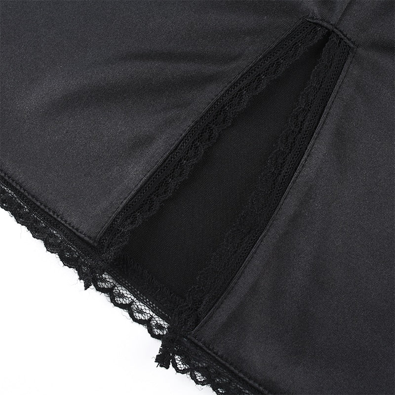 Strappy Satin Ruched Black Mini Lace Spliced Side Split Sundress Backless Dresse The Clothing Company Sydney