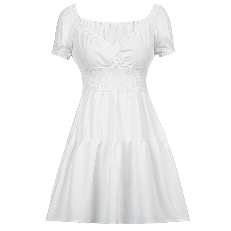 V Neck Fashion Ruched Short Sleeve Summer Causal Dresses A-Line Frills Sundress Mini Dress The Clothing Company Sydney