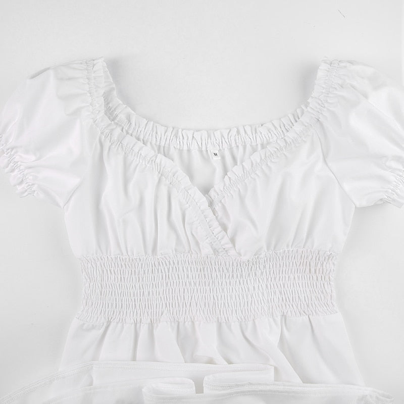 V Neck Fashion Ruched Short Sleeve Summer Causal Dresses A-Line Frills Sundress Mini Dress The Clothing Company Sydney