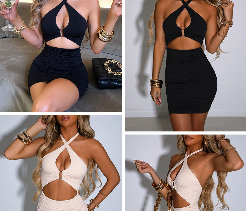 Halter Ruched Bodycon Dress Cut Out Backless Sexy Summer Mini Party Night Club Dress The Clothing Company Sydney