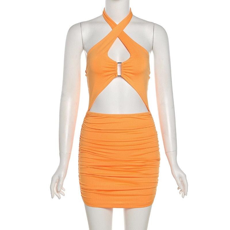 Halter Ruched Bodycon Dress Cut Out Backless Sexy Summer Mini Party Night Club Dress The Clothing Company Sydney