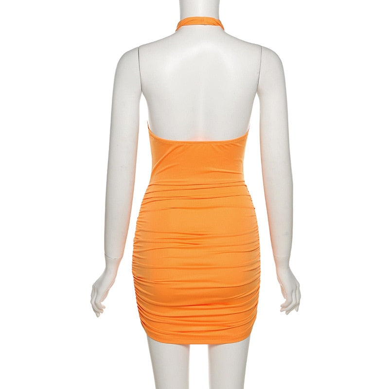 Halter Ruched Bodycon Dress Cut Out Backless Sexy Summer Mini Party Night Club Dress The Clothing Company Sydney