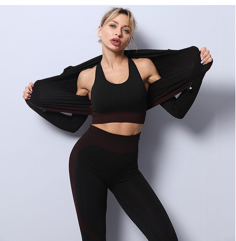 2/3 Piece Seamless Women Yoga Set Workout Sportswear Gym Clothing Fitness Long Sleeve Crop Top High Waist Leggings Sports Suits The Clothing Company Sydney