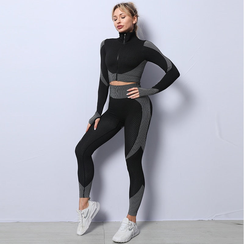 2/3 Piece Seamless Women Yoga Set Workout Sportswear Gym Clothing Fitness Long Sleeve Crop Top High Waist Leggings Sports Suits The Clothing Company Sydney