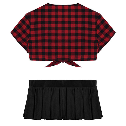Cosplay Schoolgirl Costume Outfit Short Sleeve Night Clubwear Deep V Crop Top Pleated Mini Skirt The Clothing Company Sydney