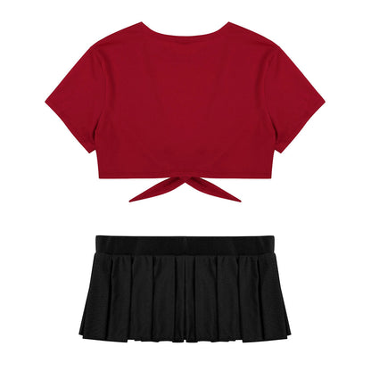 Cosplay Schoolgirl Costume Outfit Short Sleeve Night Clubwear Deep V Crop Top Pleated Mini Skirt The Clothing Company Sydney