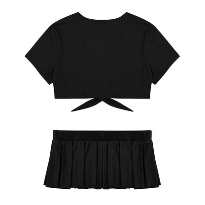 Cosplay Schoolgirl Costume Outfit Short Sleeve Night Clubwear Deep V Crop Top Pleated Mini Skirt The Clothing Company Sydney
