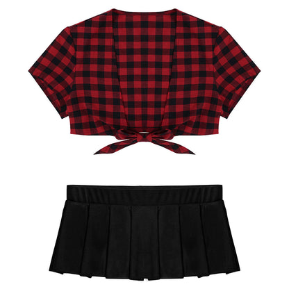 Cosplay Schoolgirl Costume Outfit Short Sleeve Night Clubwear Deep V Crop Top Pleated Mini Skirt The Clothing Company Sydney