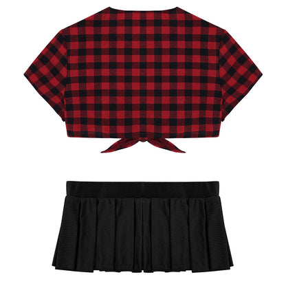 Cosplay Schoolgirl Costume Outfit Short Sleeve Night Clubwear Deep V Crop Top Pleated Mini Skirt The Clothing Company Sydney