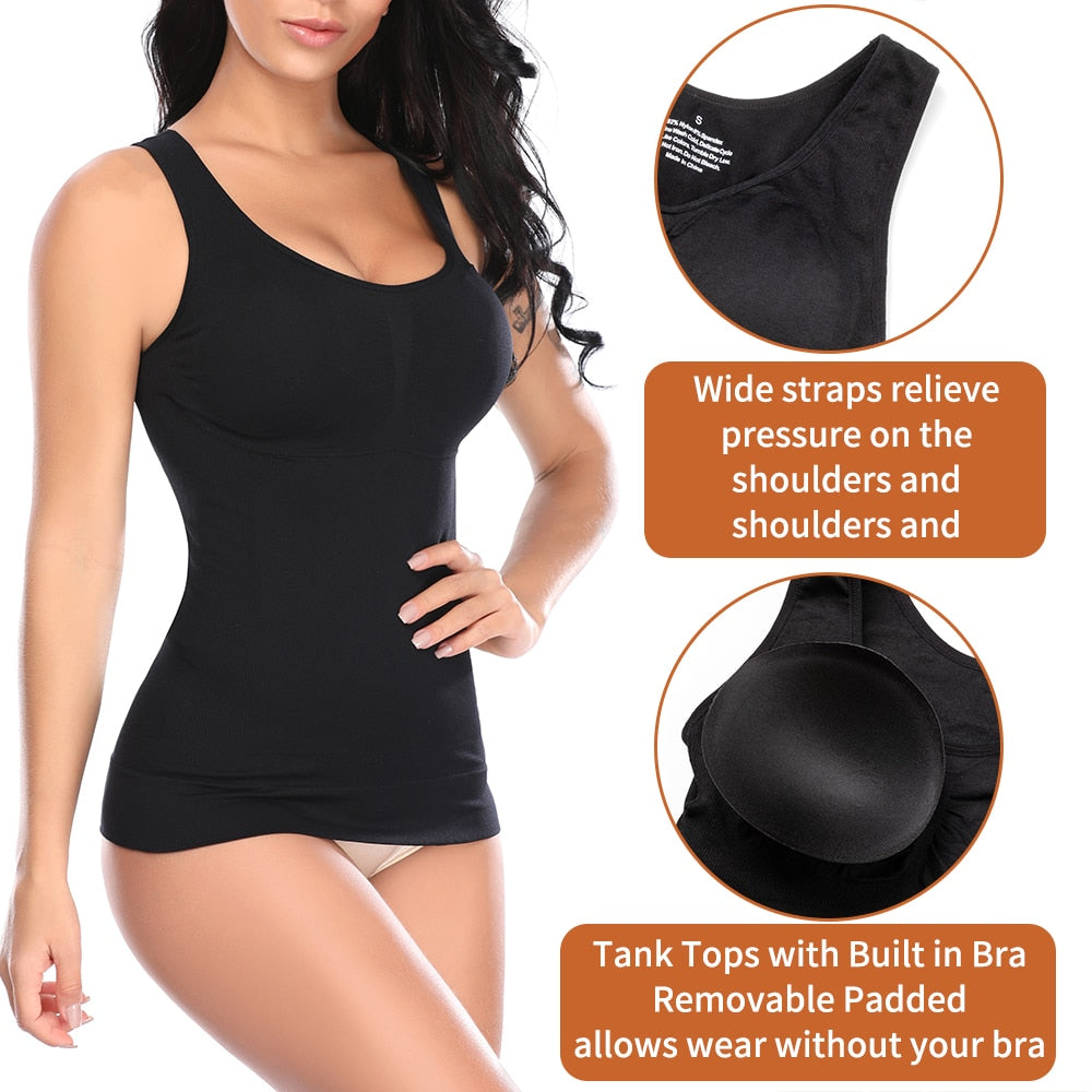 Tank Tops with Built in Bra Shelf Bra Casual Wide Strap Basic Camisole Sleeveless Top Body Shaper with Removable Bra Shapewear The Clothing Company Sydney